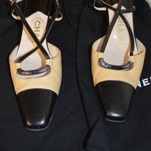 Chanel Two Tone Slingback Heels Sz 37.5